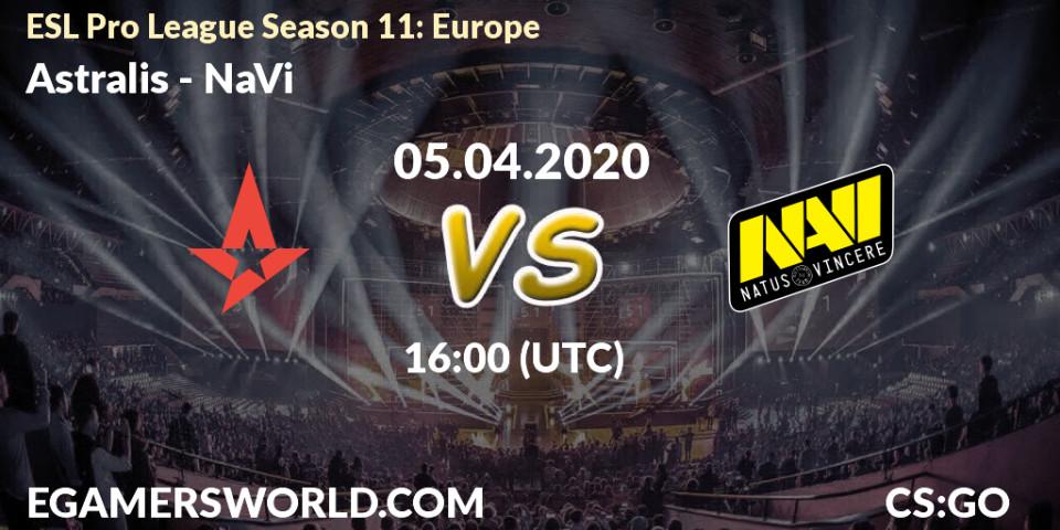 Astralis vs NaVi: Match Prediction. 05.04.2020 at 16:15, Counter-Strike (CS2), ESL Pro League Season 11: Europe