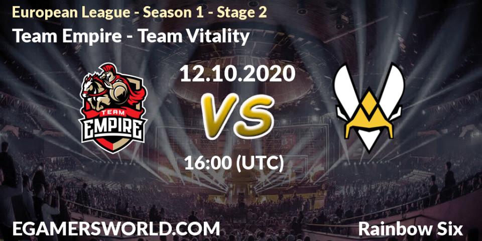 Team Empire vs Team Vitality: Match Prediction. 12.10.2020 at 16:00, Rainbow Six, European League - Season 1 - Stage 2