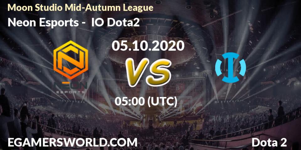 Neon Esports vs IO Dota2: Match Prediction. 05.10.2020 at 05:52, Dota 2, Moon Studio Mid-Autumn League