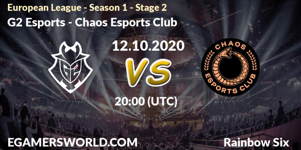 G2 Esports vs Chaos Esports Club: Match Prediction. 12.10.20, Rainbow Six, European League - Season 1 - Stage 2