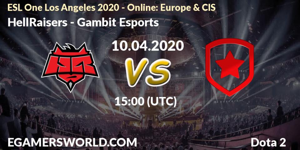 HellRaisers vs Gambit Esports: Match Prediction. 10.04.2020 at 13:56, Dota 2, ESL One Los Angeles 2020 - Online: Europe & CIS