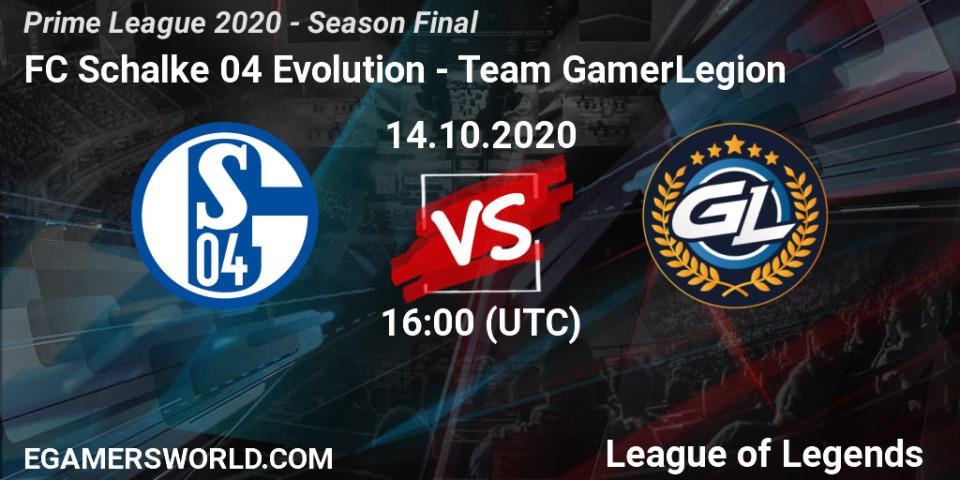FC Schalke 04 Evolution vs Team GamerLegion: Match Prediction. 14.10.2020 at 17:07, LoL, Prime League 2020 - Season Final