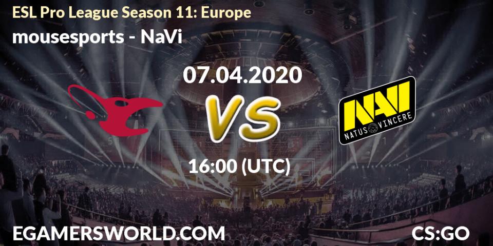 mousesports vs NaVi: Match Prediction. 07.04.2020 at 16:45, Counter-Strike (CS2), ESL Pro League Season 11: Europe