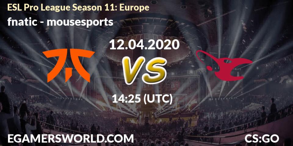 fnatic vs mousesports: Match Prediction. 12.04.20, CS2 (CS:GO), ESL Pro League Season 11: Europe
