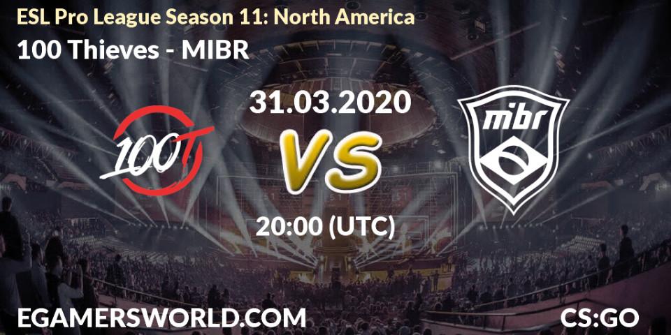 100 Thieves vs MIBR: Match Prediction. 31.03.2020 at 20:00, Counter-Strike (CS2), ESL Pro League Season 11: North America