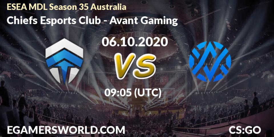 Chiefs Esports Club vs Avant Gaming: Match Prediction. 27.10.2020 at 09:05, Counter-Strike (CS2), ESEA MDL Season 35 Australia