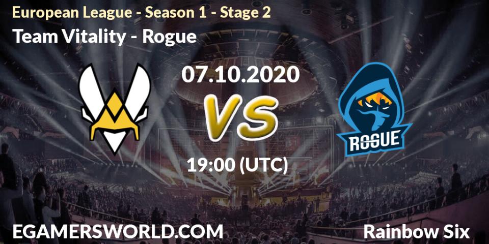 Team Vitality vs Rogue: Match Prediction. 07.10.2020 at 20:00, Rainbow Six, European League - Season 1 - Stage 2