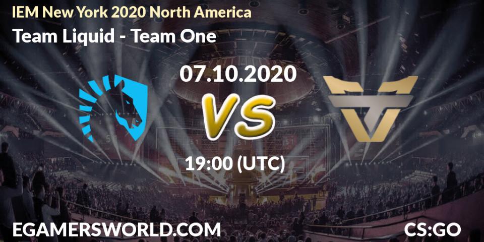 Team Liquid vs Team One: Match Prediction. 07.10.2020 at 19:25, Counter-Strike (CS2), IEM New York 2020 North America