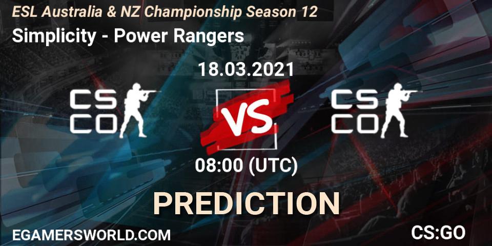 Simplicity vs Power Rangers: Match Prediction. 18.03.2021 at 08:15, Counter-Strike (CS2), ESL Australia & NZ Championship Season 12