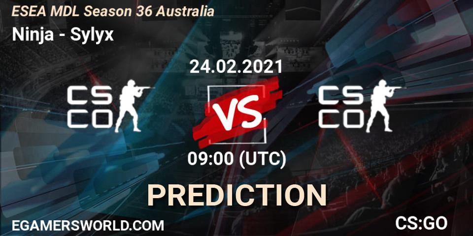 Ninja vs Sylyx: Match Prediction. 24.02.2021 at 09:00, Counter-Strike (CS2), MDL ESEA Season 36: Australia - Premier Division