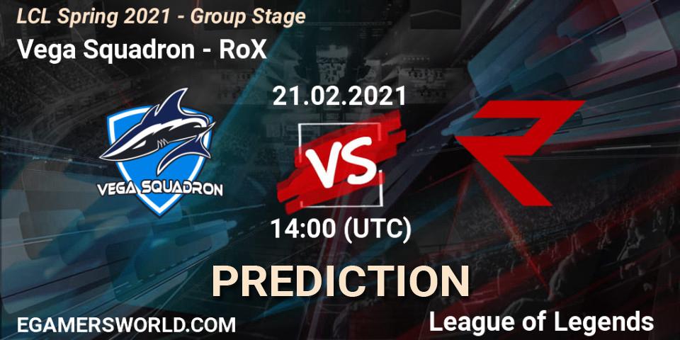 Vega Squadron vs RoX: Match Prediction. 21.02.2021 at 14:00, LoL, LCL Spring 2021 - Group Stage
