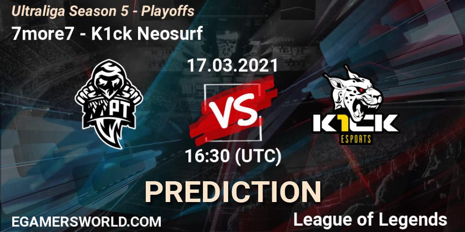7more7 vs K1ck Neosurf: Match Prediction. 17.03.2021 at 16:30, LoL, Ultraliga Season 5 - Playoffs