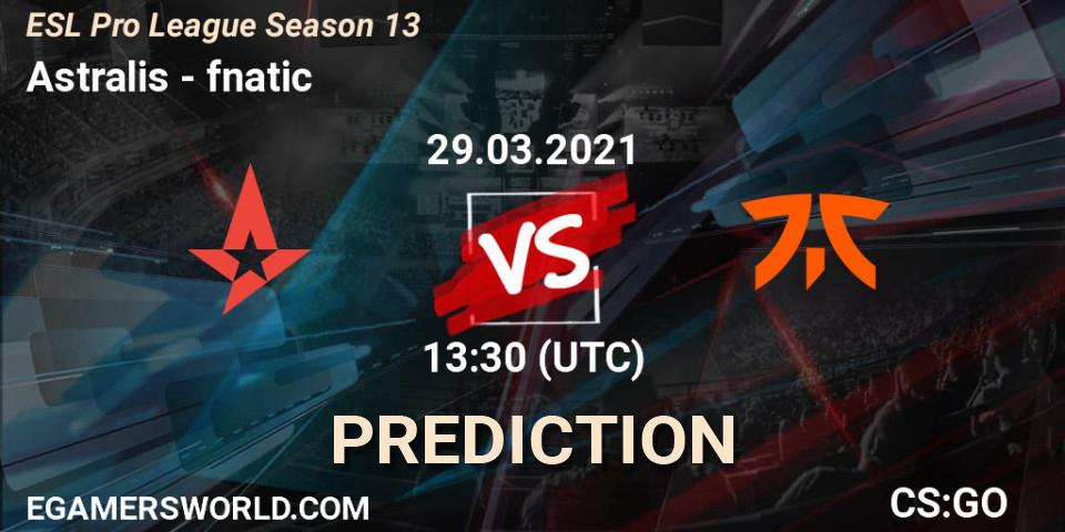 Astralis vs fnatic: Match Prediction. 29.03.2021 at 17:00, Counter-Strike (CS2), ESL Pro League Season 13