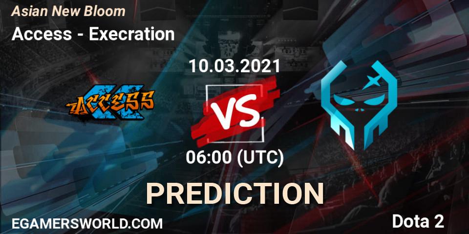 Access vs Execration: Match Prediction. 10.03.2021 at 06:08, Dota 2, Asian New Bloom