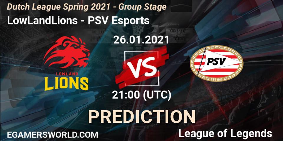 LowLandLions vs PSV Esports: Match Prediction. 26.01.2021 at 21:00, LoL, Dutch League Spring 2021 - Group Stage