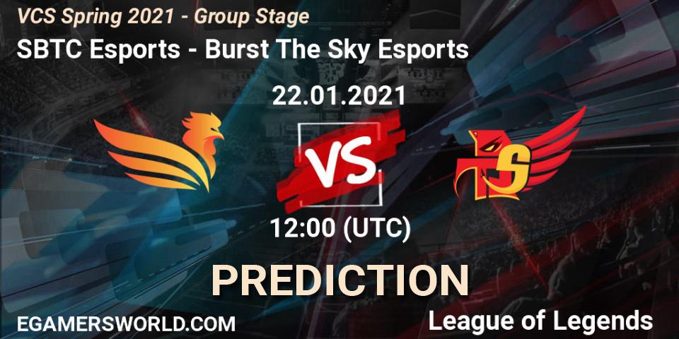 SBTC Esports vs Burst The Sky Esports: Match Prediction. 22.01.2021 at 12:10, LoL, VCS Spring 2021 - Group Stage
