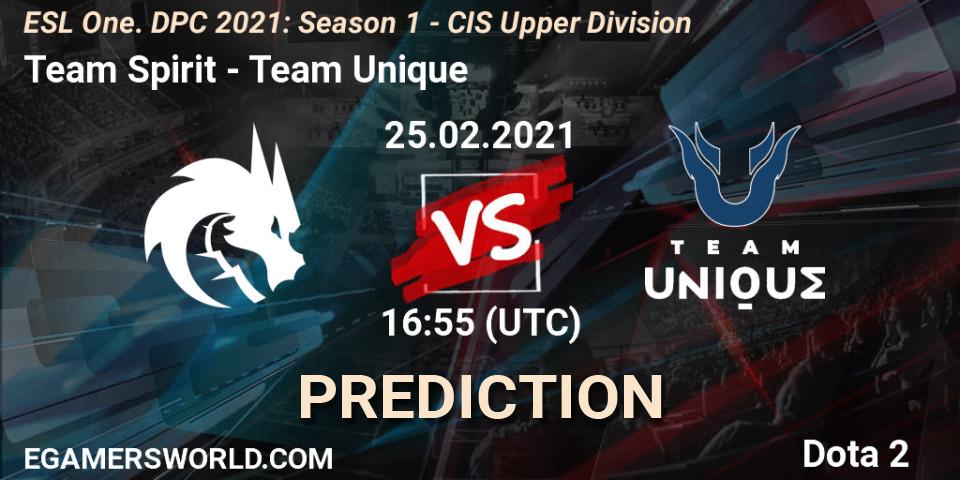 Team Spirit vs Team Unique: Match Prediction. 25.02.2021 at 17:08, Dota 2, ESL One. DPC 2021: Season 1 - CIS Upper Division