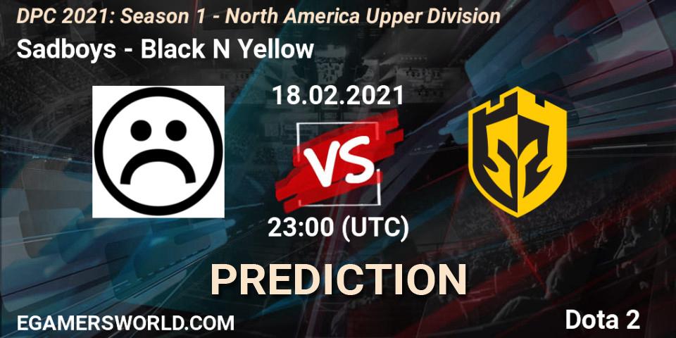 Sadboys vs Black N Yellow: Match Prediction. 18.02.2021 at 23:31, Dota 2, DPC 2021: Season 1 - North America Upper Division