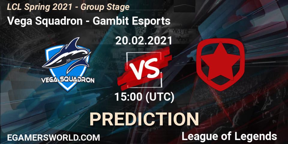 Vega Squadron vs Gambit Esports: Match Prediction. 20.02.2021 at 15:00, LoL, LCL Spring 2021 - Group Stage