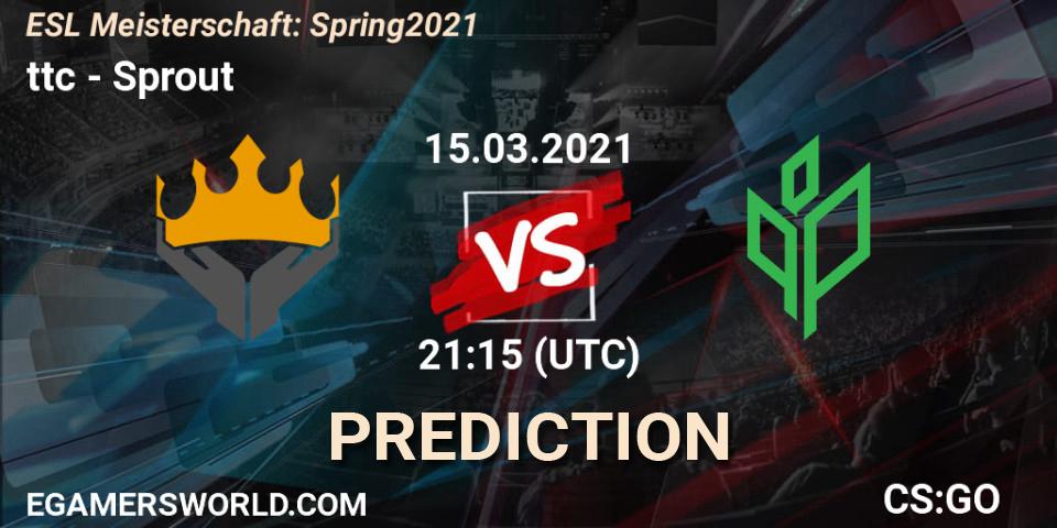 ttc vs Sprout: Match Prediction. 15.03.2021 at 21:30, Counter-Strike (CS2), ESL Meisterschaft: Spring 2021