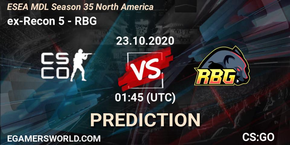 ex-Recon 5 vs RBG: Match Prediction. 23.10.2020 at 02:15, Counter-Strike (CS2), ESEA MDL Season 35 North America
