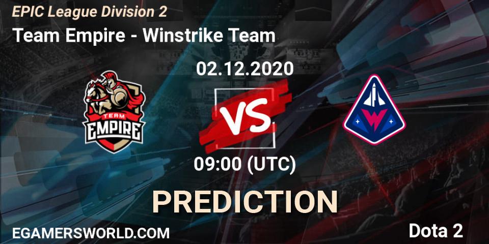 Team Empire vs Winstrike Team: Match Prediction. 02.12.2020 at 16:00, Dota 2, EPIC League Division 2