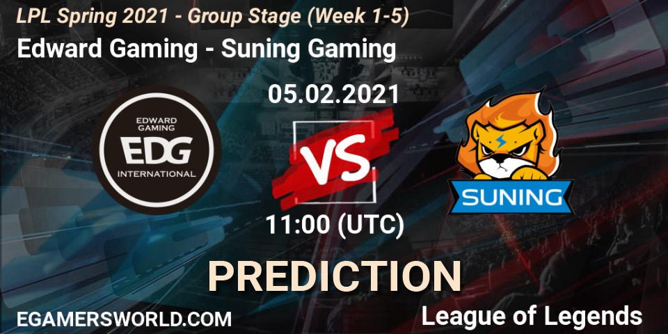 Edward Gaming vs Suning Gaming: Match Prediction. 05.02.2021 at 11:24, LoL, LPL Spring 2021 - Group Stage (Week 1-5)