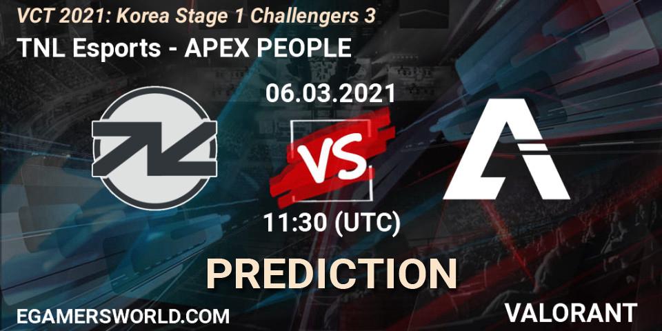 TNL Esports vs APEX PEOPLE: Match Prediction. 06.03.2021 at 11:30, VALORANT, VCT 2021: Korea Stage 1 Challengers 3