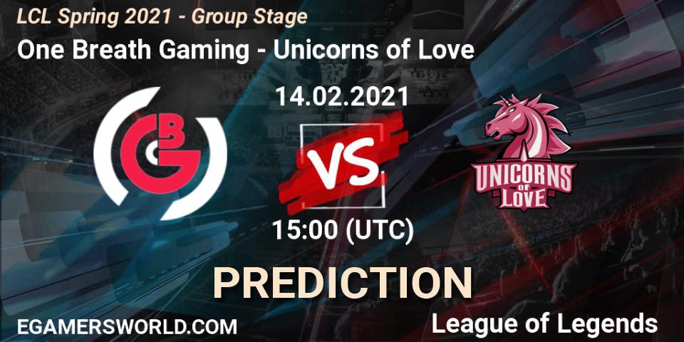 One Breath Gaming vs Unicorns of Love: Match Prediction. 14.02.2021 at 15:00, LoL, LCL Spring 2021 - Group Stage