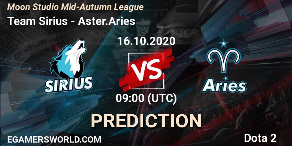 Team Sirius vs Aster.Aries: Match Prediction. 16.10.2020 at 09:00, Dota 2, Moon Studio Mid-Autumn League