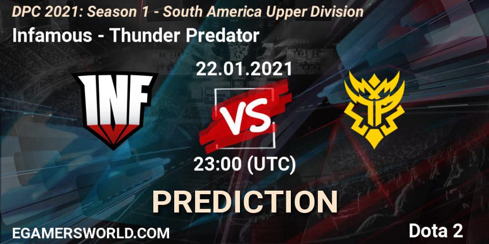 Infamous vs Thunder Predator: Match Prediction. 22.01.2021 at 23:10, Dota 2, DPC 2021: Season 1 - South America Upper Division