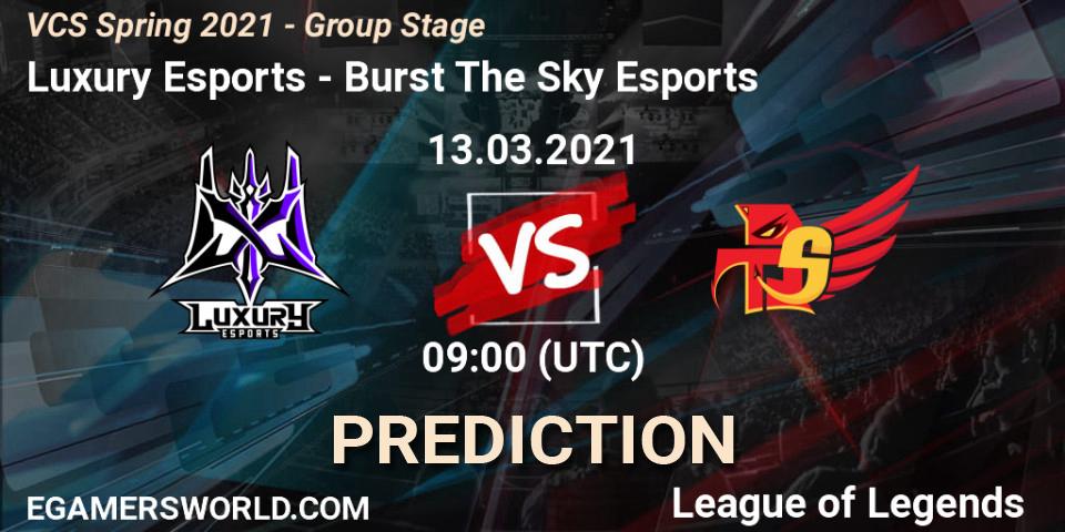 Luxury Esports vs Burst The Sky Esports: Match Prediction. 13.03.2021 at 10:00, LoL, VCS Spring 2021 - Group Stage