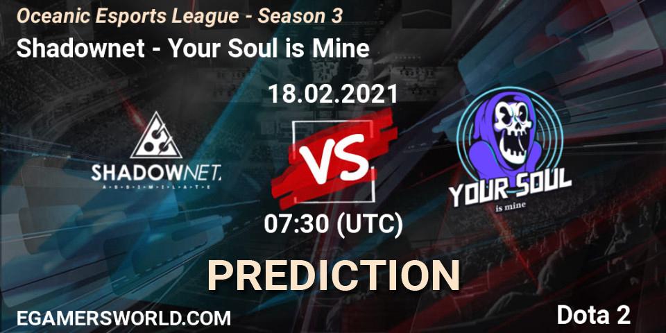 Shadownet vs Your Soul is Mine: Match Prediction. 20.02.2021 at 08:17, Dota 2, Oceanic Esports League - Season 3
