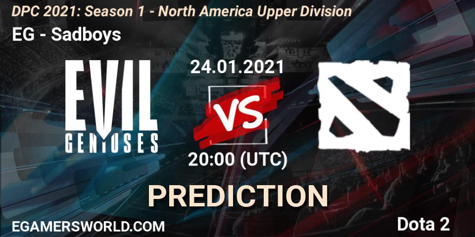 EG vs Sadboys: Match Prediction. 24.01.2021 at 20:01, Dota 2, DPC 2021: Season 1 - North America Upper Division