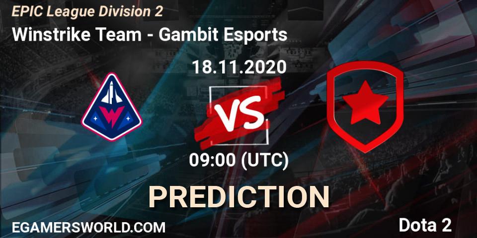 Winstrike Team vs Gambit Esports: Match Prediction. 18.11.2020 at 09:00, Dota 2, EPIC League Division 2