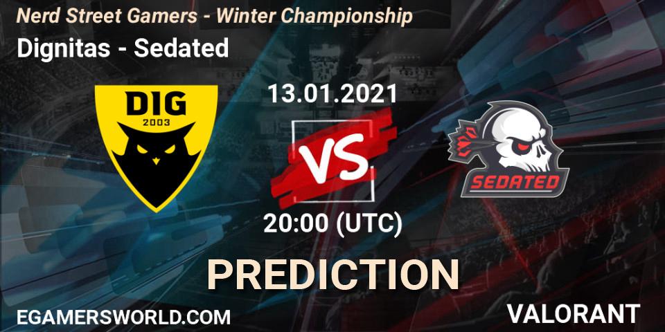 Dignitas vs Sedated: Match Prediction. 13.01.2021 at 20:00, VALORANT, Nerd Street Gamers - Winter Championship