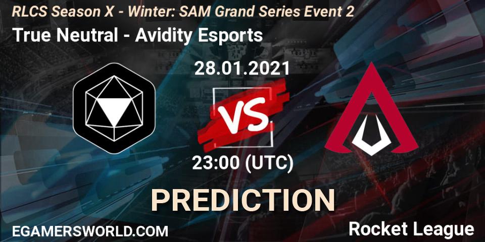 True Neutral vs Avidity Esports: Match Prediction. 28.01.2021 at 23:00, Rocket League, RLCS Season X - Winter: SAM Grand Series Event 2