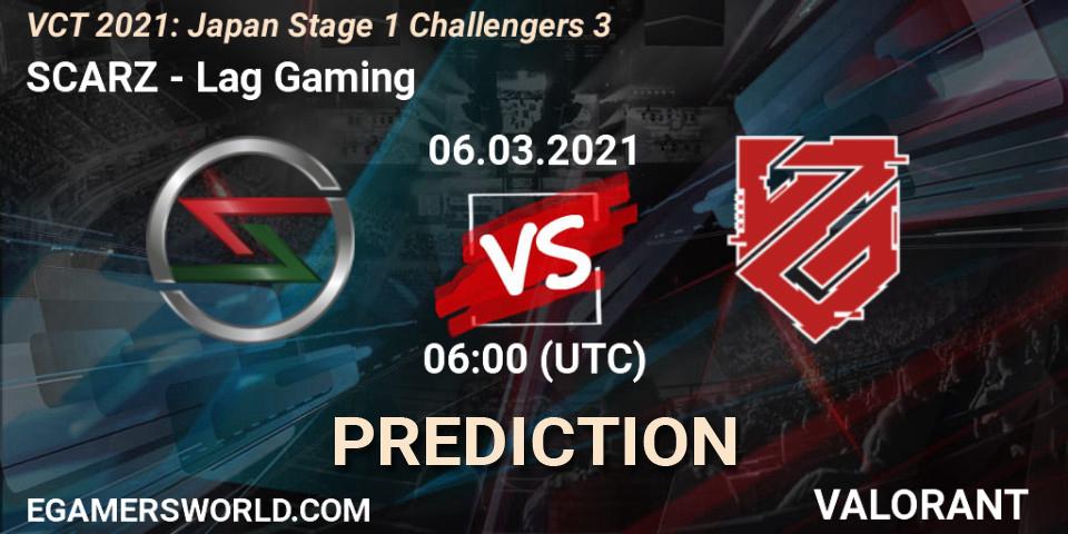 SCARZ vs Lag Gaming: Match Prediction. 06.03.2021 at 06:00, VALORANT, VCT 2021: Japan Stage 1 Challengers 3