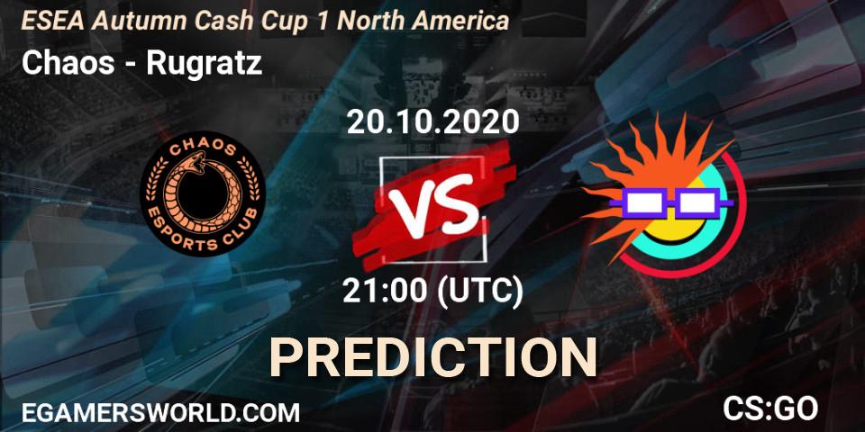 Chaos vs Rugratz: Match Prediction. 22.10.2020 at 22:00, Counter-Strike (CS2), ESEA Autumn Cash Cup 1 North America