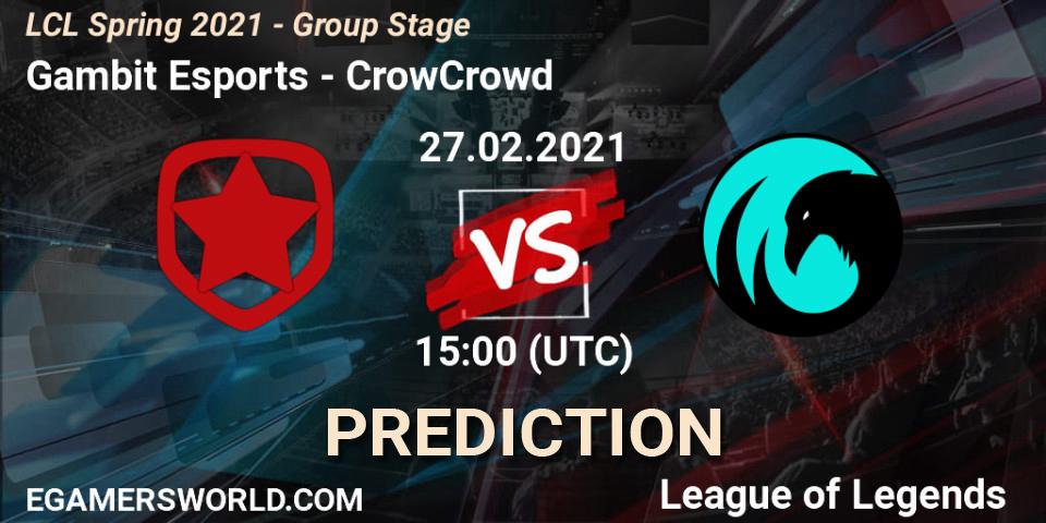Gambit Esports vs CrowCrowd: Match Prediction. 27.02.2021 at 15:00, LoL, LCL Spring 2021 - Group Stage