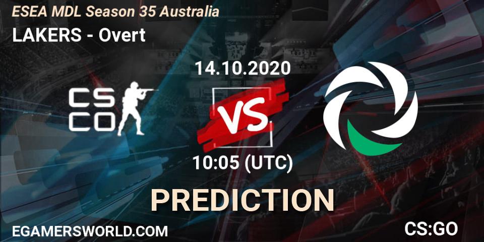 LAKERS vs Overt: Match Prediction. 14.10.2020 at 10:05, Counter-Strike (CS2), ESEA MDL Season 35 Australia