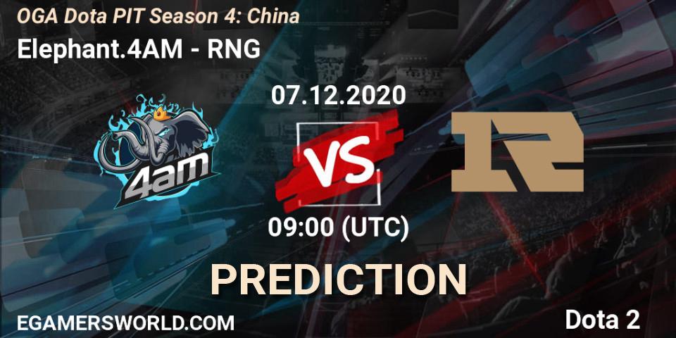 Elephant.4AM vs RNG: Match Prediction. 07.12.2020 at 08:02, Dota 2, OGA Dota PIT Season 4: China
