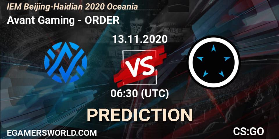 Avant Gaming vs ORDER: Match Prediction. 13.11.2020 at 06:30, Counter-Strike (CS2), IEM Beijing-Haidian 2020 Oceania