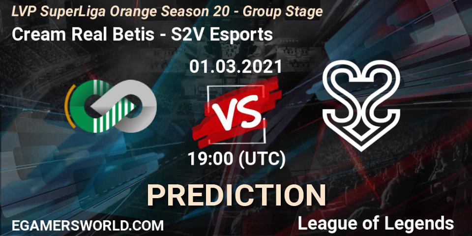 Cream Real Betis vs S2V Esports: Match Prediction. 01.03.2021 at 19:00, LoL, LVP SuperLiga Orange Season 20 - Group Stage