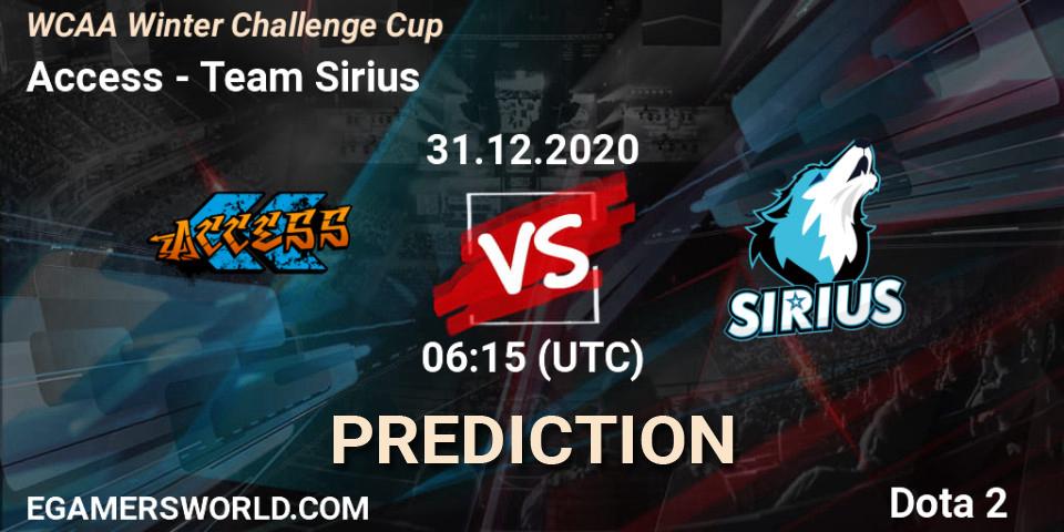Access vs Team Sirius: Match Prediction. 31.12.20, Dota 2, WCAA Winter Challenge Cup