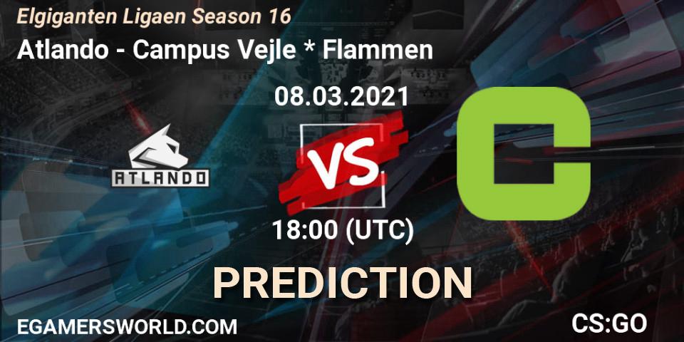 Atlando vs Campus Vejle * Flammen: Match Prediction. 08.03.2021 at 18:00, Counter-Strike (CS2), Elgiganten Ligaen Season 16