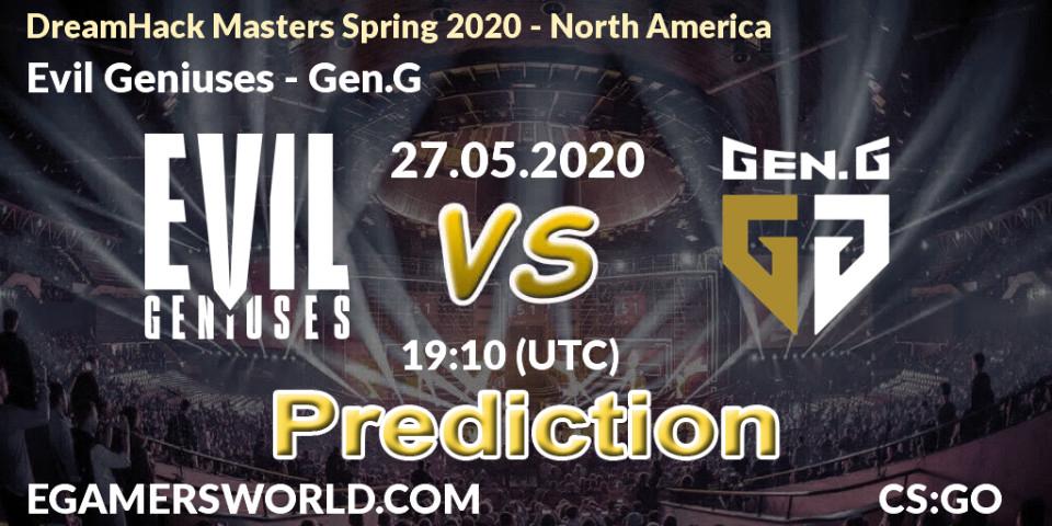 Evil Geniuses vs Gen.G: Match Prediction. 27.05.2020 at 19:10, Counter-Strike (CS2), DreamHack Masters Spring 2020 - North America