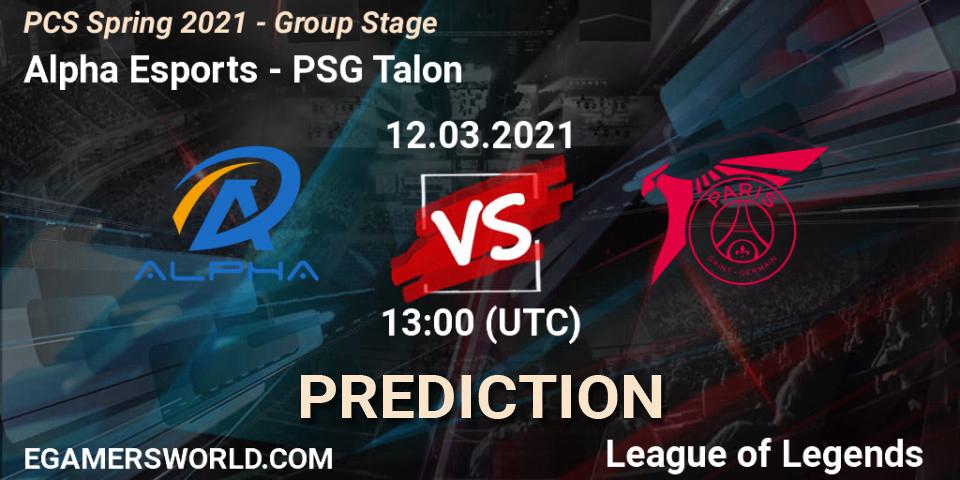 Alpha Esports vs PSG Talon: Match Prediction. 12.03.2021 at 13:00, LoL, PCS Spring 2021 - Group Stage