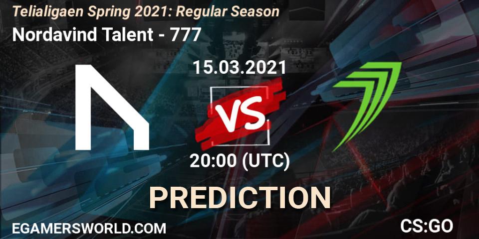 Nordavind Talent vs 777: Match Prediction. 15.03.2021 at 20:00, Counter-Strike (CS2), Telialigaen Spring 2021: Regular Season