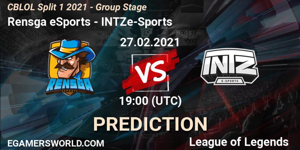 Rensga eSports vs INTZ e-Sports: Match Prediction. 27.02.2021 at 19:15, LoL, CBLOL Split 1 2021 - Group Stage